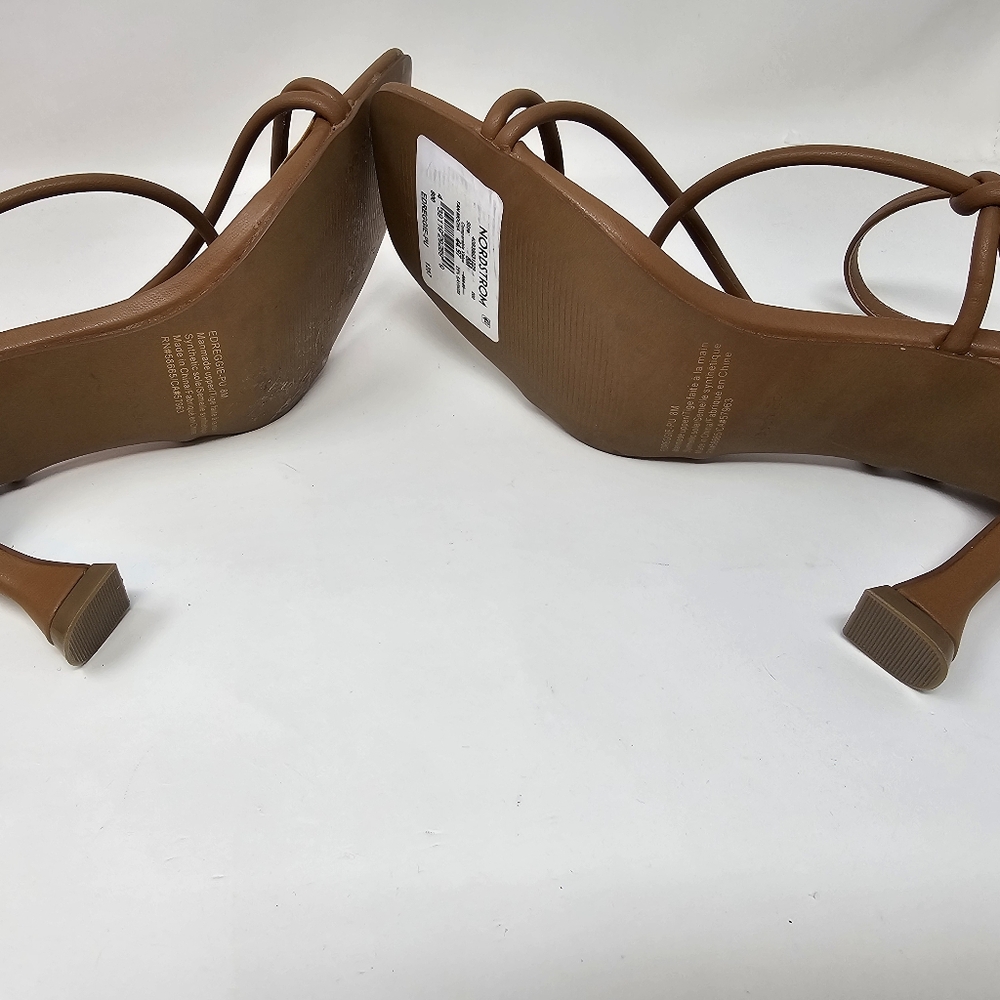 Nordstrom NEW Open Edit Reggie Strappy Camel Brown Heels Sandals Size 8 - Picture 4 of 4